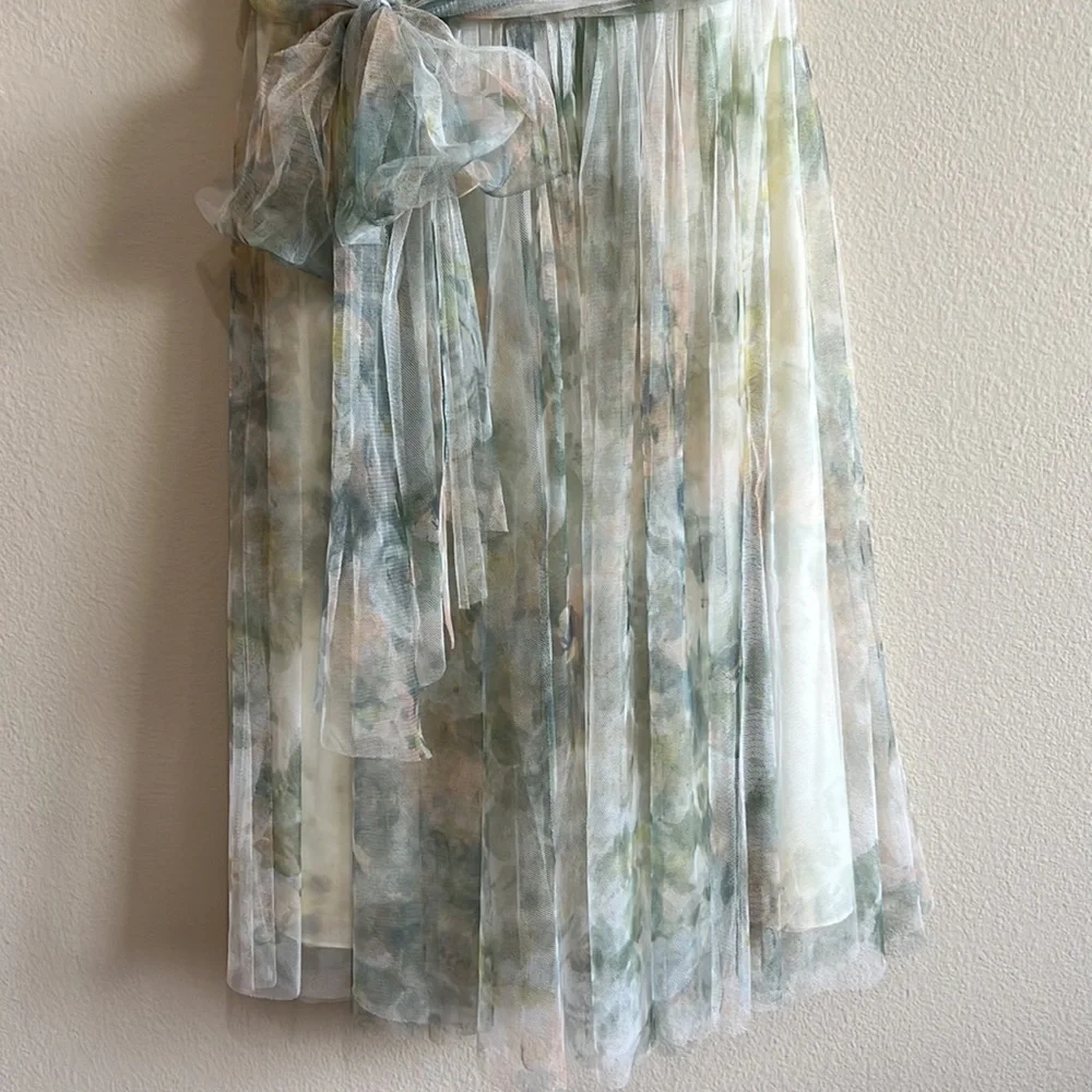 Jenny‎ Yoo Ivory Sage Maia Printed Tulle Sweetheart Strapless Dress Women Medium